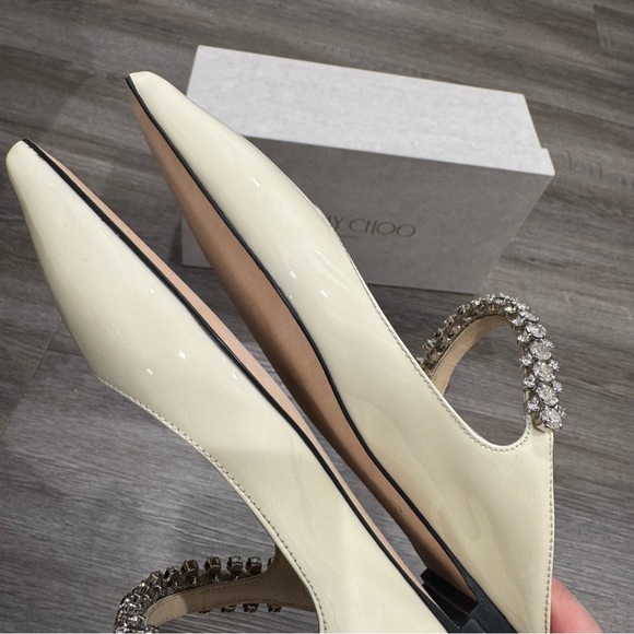 Jimmy Choo Bing Crystal Strap Patent Leather in Linen Mule Flats - Picture 12 of 16